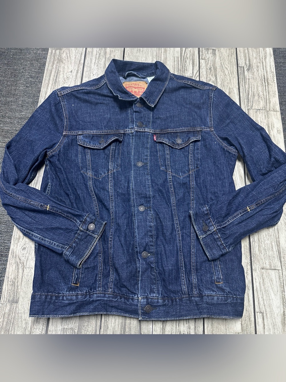 Levi's 72334 Mens Trucker Jacket XL Dark Wash Denim Blue Cotton Blend Preppy